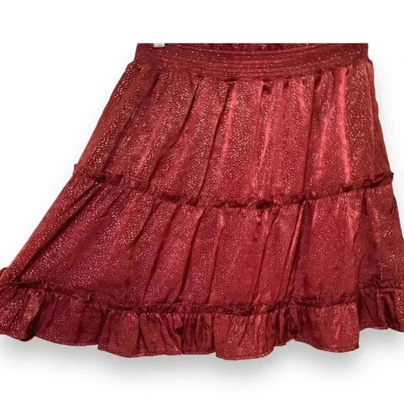 NWT Blu Pepper Gold Sparkled Burgundy Knee Length Tiered Flowy Size Lg Skirt - Picture 3 of 15